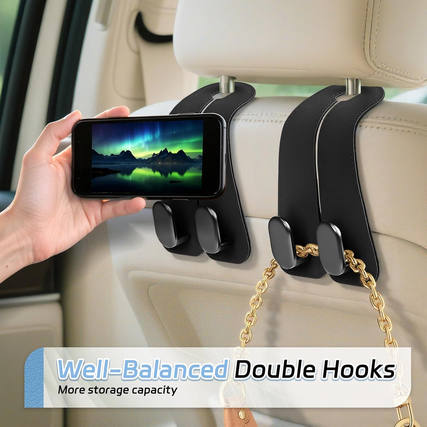 Premium Suede Double Headrest Hooks