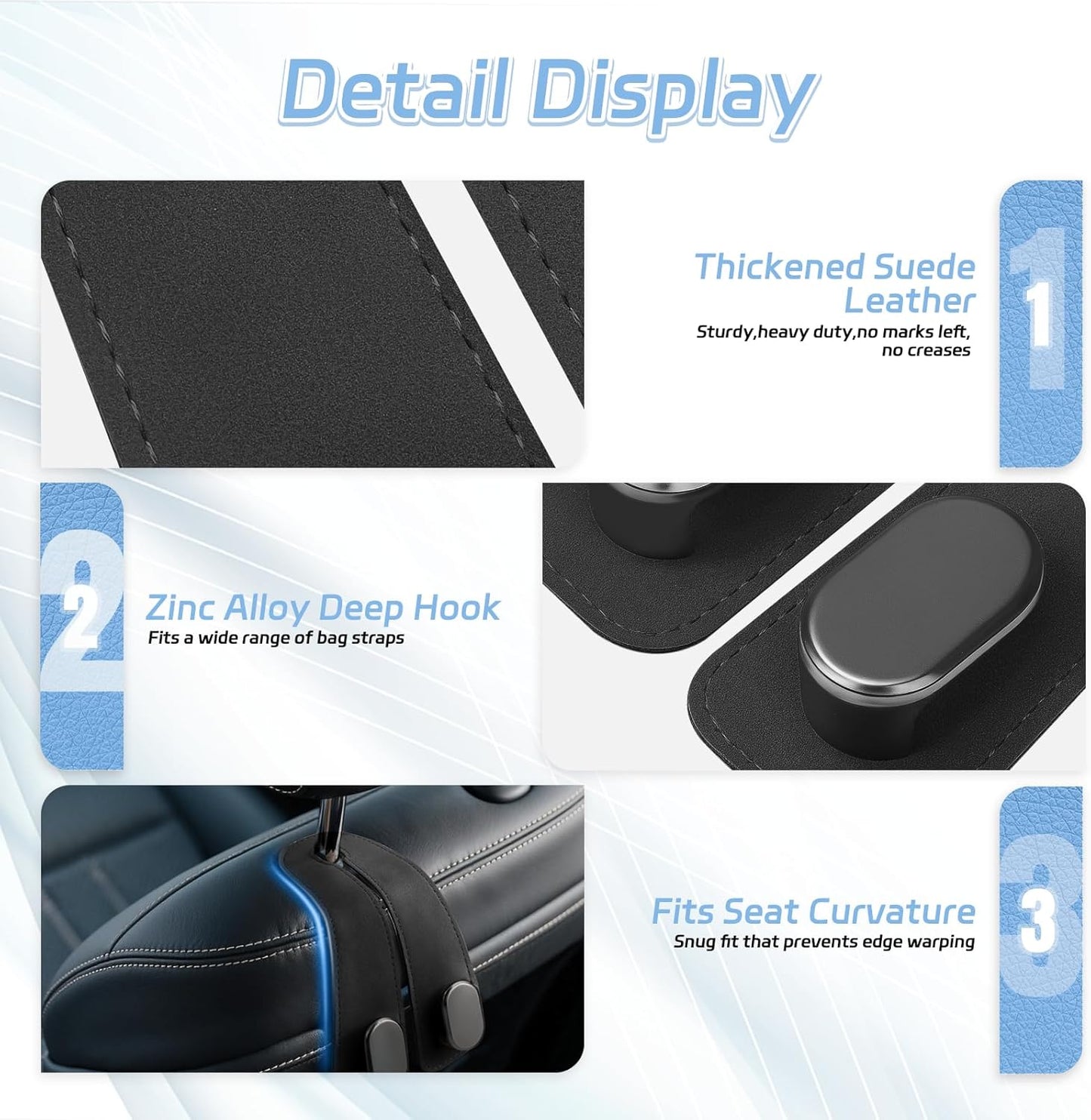Premium Suede Double Headrest Hooks